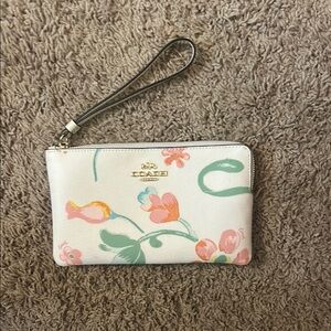 Coach Cream and Pink Floral Clutch Wristlet